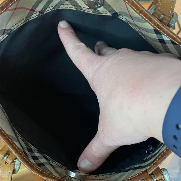 BurberryS Blue Label Plaid Tote Bag with Tan Accents - Picture 11 of 16